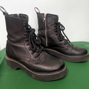 Steve Madden Ryder Combat Boots Black Leather 5.5